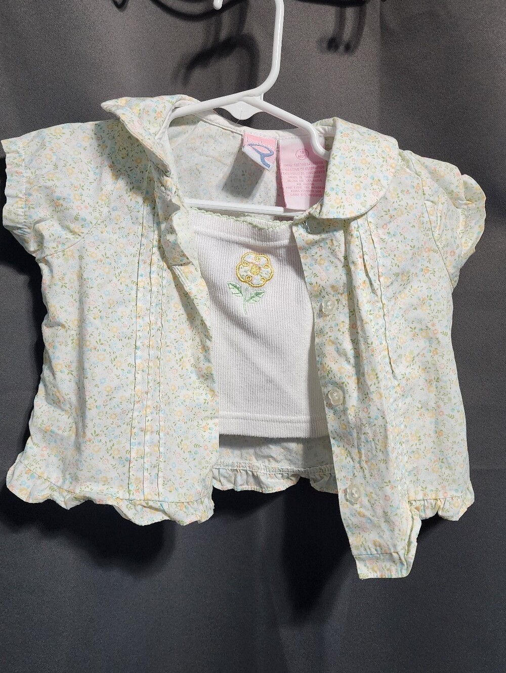 VTG 90s Baby Q Cottagecore Floral 2pc Blouse & Smocked Cami Set - 18 Mos